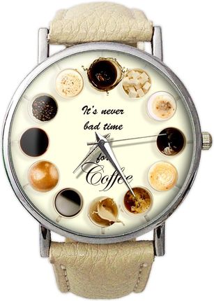 Skórzany zegarek z dużą tarczą Coffee Time