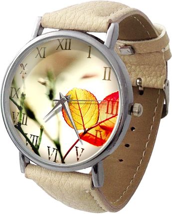 Skórzany zegarek z dużą tarczą Jesienny liść