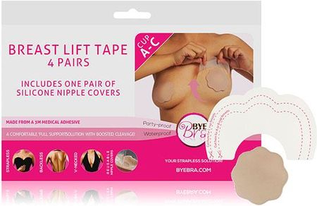 Plastry podnoszące piersi plus nakładki na sutki - Bye Bra Breast Lift & Silicone Nipple Covers A-C Nude 4 Pairs