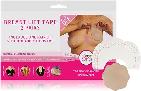 Plastry podnoszące piersi plus nakładki na sutki - Bye Bra Breast Lift & Silicone Nipple Covers D-F Nude 3 Pairs