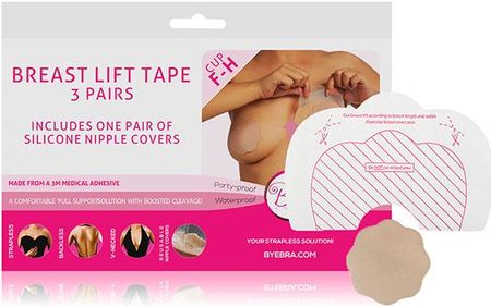 Plastry podnoszące piersi plus nakładki na sutki - Bye Bra Breast Lift & Silicone Nipple Covers F-H Nude 3 Pairs