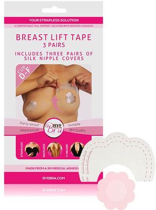 Plastry podnoszące piersi plus nakładki materiałowe - Bye Bra Breast Lift & Silicone Nipple Covers D-F Nude 3 Pairs