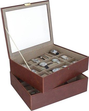 Stackers Pudełko Na Zegarki Podwójne 18 Komorowe Karmelowe Kratka (73249)