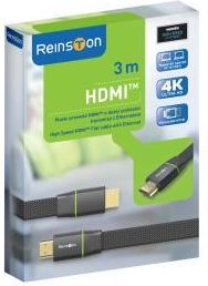 Reinston Kabel Płaski HDMI 2.0 Oplot Pozłacane Końcówki 3M (EK026)