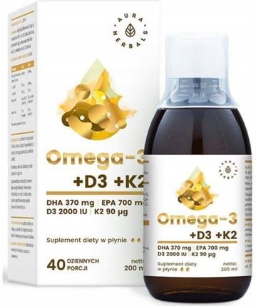 Aura Herbals Omega-3 370 DHA + D3 2000IU + K2MK7 w płynie 200ml - zdjęcie 4