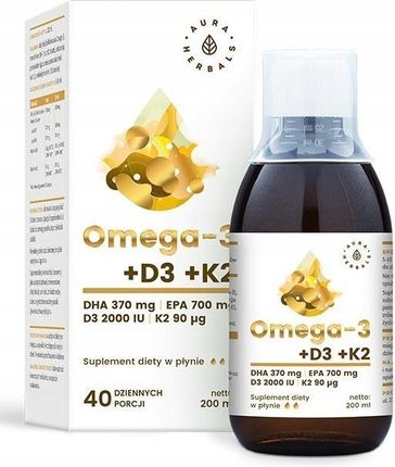 Aura Herbals Omega-3 370 DHA + D3 2000IU + K2MK7 w płynie 200ml - zdjęcie 2