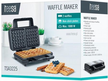 Teesa TSA3225 Gaufrier Belge 2 - Plaques Anti-Adhésives, Idéal Pour Gaufres Croustillantes