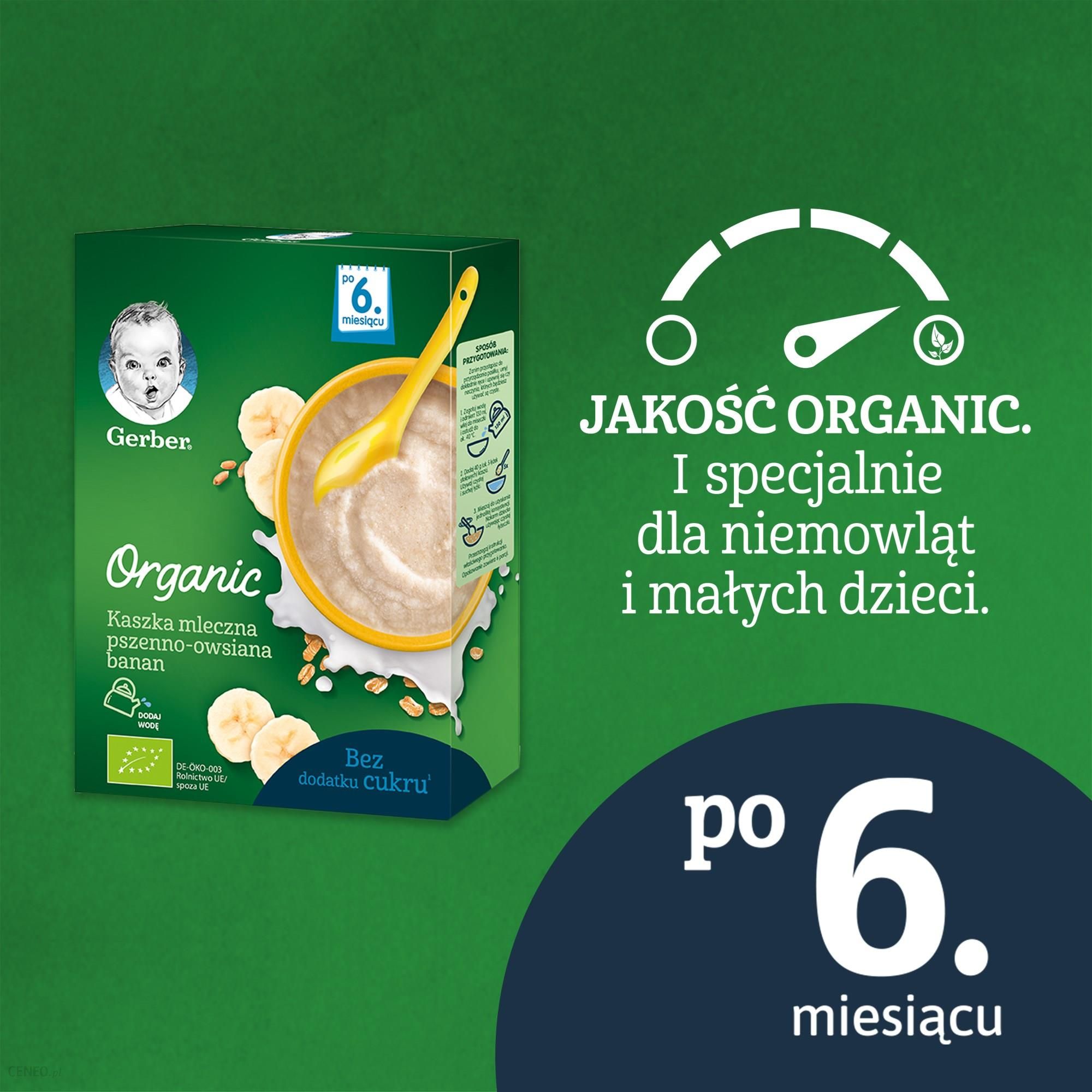 Gerber Organic Kaszka Mleczna Pszenno Owsiana Banan dla niemowląt po 6 Miesiącu 240g
