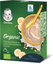 Gerber Organic Kaszka Mleczna Pszenno Owsiana Banan dla niemowląt po 6 Miesiącu 240g - Kaszki dla dzieci