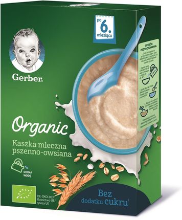Gerber Organic Kaszka Mleczna Pszenno Owsiana dla niemowląt po 6 Miesiącu 240g