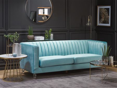Beliani Sofa 3-osobowa jasnoniebieska tapicerowana welurowa ozdobne przezroczyste nóżki Arvika - zdjęcie 5
