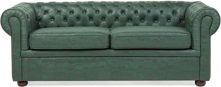 Beliani Nowoczesna sofa 3-osobowa z ekoskóry pikowana zielona Chesterfield