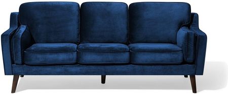 Beliani Sofa kanapa trzyosobowa niebieska drewniane nóżki welurowa retro Lokka