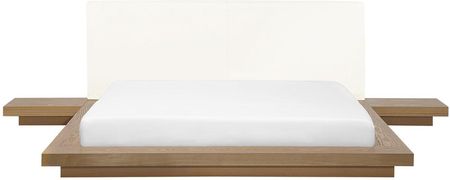 Beliani Łóżko 160x200 cm niska rama styl japoński stoliki nocne jasne drewno Zen