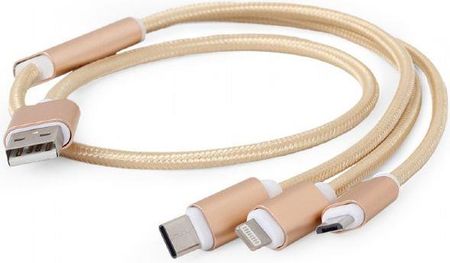 Gembird kabel USB 3w1 do ładowania micro/USB-C/lighting złoty 1m (CCUSB2AM311MG)