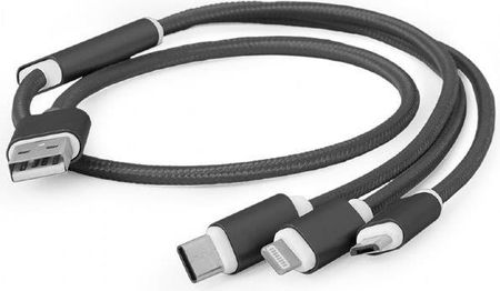 Gembird kabel USB 3w1 do ładowania micro/USB-C/lighting czarny 1m (CCUSB2AM311M)