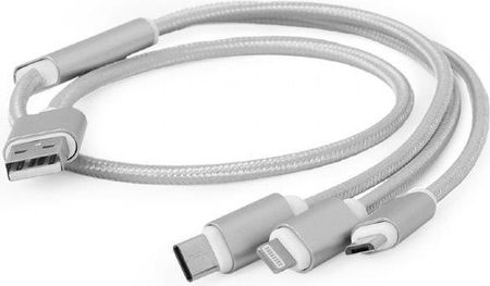 Gembird kabel USB 3w1 do ładowania micro/USB-C/lighting Apple srebrny 1m (CCUSB2AM311MS)