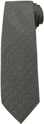 Szary Elegancki Męski Krawat -Angelo di Monti- 7 cm, Melanż, w Czerwone Kropki KRADM1432