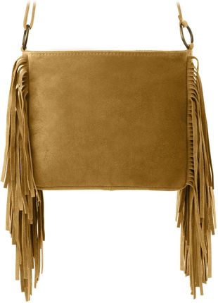 Torebka listonoszka damska styl boho frędzle zamsz - camel