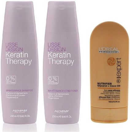 Alfaparf Keratin Therapy Maintenance and Nutrifier do wygładzenia i odżywienia włosów szampon i odżywka 250ml + odżywka 150ml