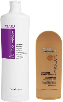 Fanola No Yellow and Nutrifier do odżywienia oraz ochrony włosów blond szampon 1000ml + odżywka 150ml
