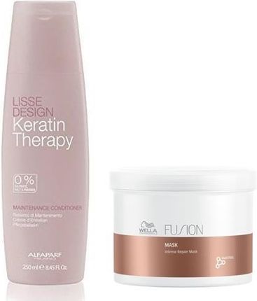 Alfaparf Keratin Therapy Maintenance and Fusion Intense Repair Mask do wygładzenia i odżywienia włosów odżywka 250ml + maska 500ml