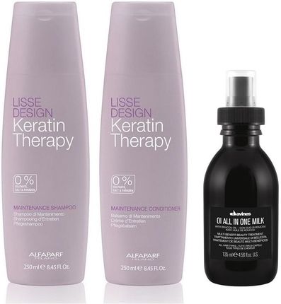 Alfaparf Keratin Therapy Maintenance and OI All in One Milk do wygładzenia i odżywienia włosów szampon 250ml + odżywka 250ml + mleczko 135ml