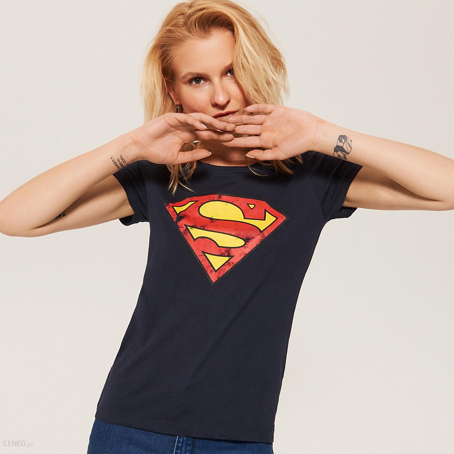 Supergirl Glitter 60% Superman OFF Women\'s Costume Logo With, V-Neck