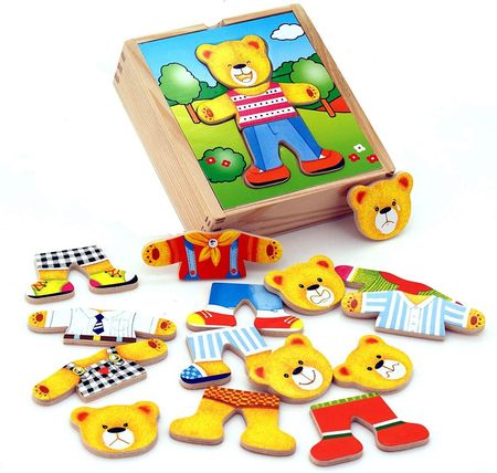 Viga Toys Drewniane Puzzle Układanka Ubierz Misia Chłopca