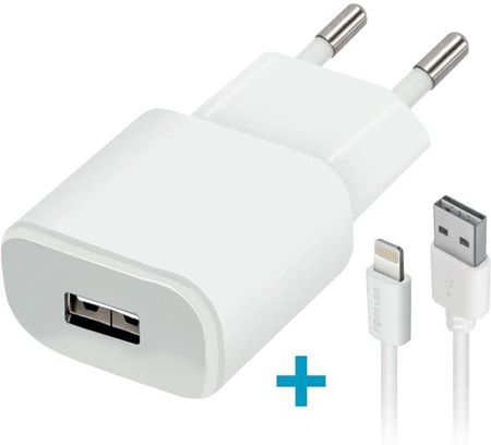Forever USB 1A TC-01 + kabel do iPhone 8-pin biała