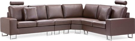 Beliani Narożnik prawostronny sofa skórzana regulowane zagłówki brązowy Stockholm