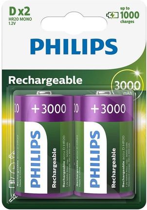Philips R20B2A300/10 2szt  Bateria ładowalna D MULTILIFE NiMH/1,2V/3000 mAh