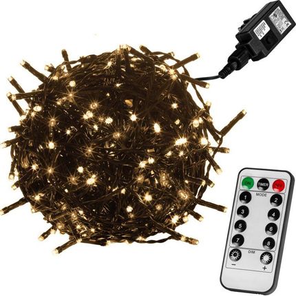 Świąteczne Oświetlenie Led 20 M Ciepłe Białe 200 Led + Pilot Zielony Przewód