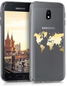 KWMobile Etui Samsung Galaxy J3 Crystal TPU mapa świata gold