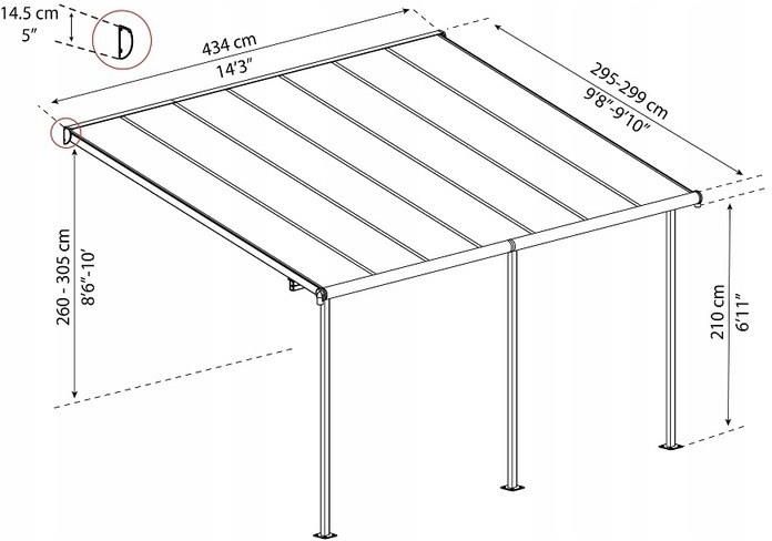 Palram Aluminiowa Wiata Samochodowa Sierra 3x4,25M Szara - zdjęcie 3 Palram Aluminiowa Wiata Samochodowa Sierra 3x4,25M Szara