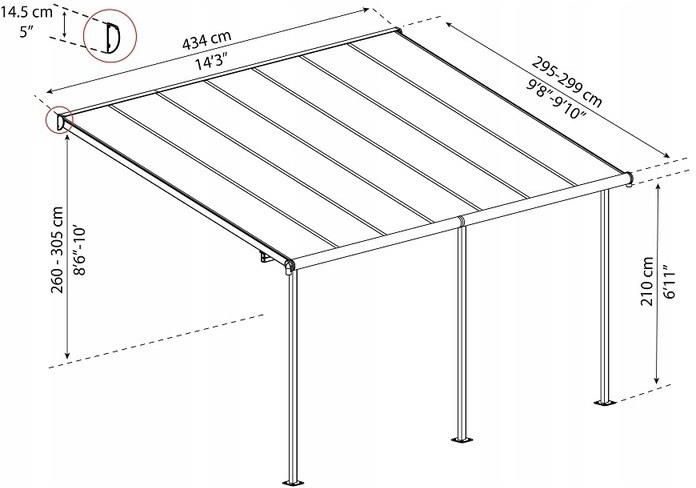 Palram Aluminiowa Wiata Samochodowa Sierra 3x4,25M Szara