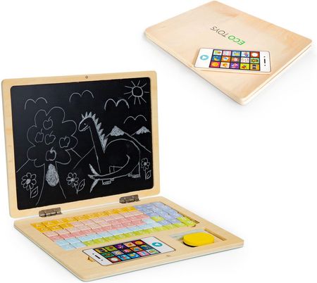 Ecotoys Drewniany Laptop Edukacyjny Tablica Magnetyczna (G068)