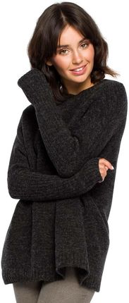 Antracytowy Oversizowy Sweter z Niewielką Stójką