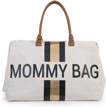 Childhome Torba podróżna Mommy Bag kremowa paski czarno-złote