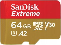 Zdjęcie Sandisk microSDXC 64GB Extreme A2 V30 UHS-I U3 Class10 (SDSQXA2064GGN6AA) - Kielce