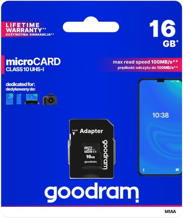 GOODRAM 16GB MICRO CARD cl 10 UHS I + adapter (M1AA-0160R12)