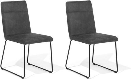 Beliani Zestaw 2 krzeseł do jadalni tapicerowane metalowe nóżki ciemnoszare Nevada