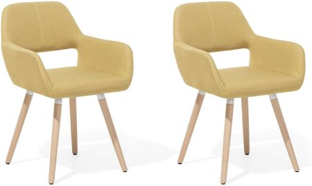 Beliani Zestaw 2 krzeseł żółty tapicerowane drewniane nogi do jadalni Chicago