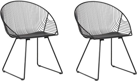 Beliani Zestaw 2 krzeseł do jadalni czarny metalowy poduszka ze ekoskóry Aurora