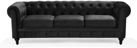 Beliani Klasyczna sofa 3-osobowa tapicerowana welurowa pikowana czarna Chesterfield