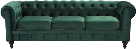 Beliani Klasyczna sofa 3-osobowa tapicerowana welurowa pikowana zielona Chesterfield
