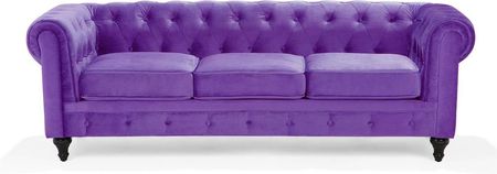 Beliani Klasyczna sofa 3-osobowa tapicerowana welurowa pikowana fioletowa Chesterfield