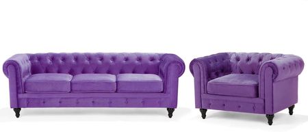 Beliani Klasyczny zestaw wypoczynkowy sofa fotel pikowany welur fioletowy Chesterfield