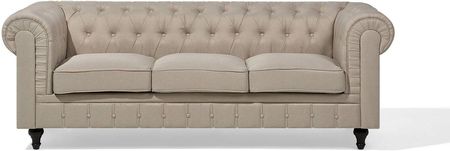 Beliani Klasyczna sofa 3-osobowa tapicerowana pikowana beżowa Chesterfield