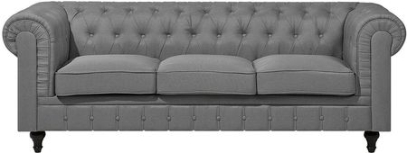 Beliani Klasyczna sofa 3-osobowa tapicerowana pikowana jasnoszara Chesterfield